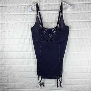 Dream girl Strappy Mesh Garter Teddy Dark Purple